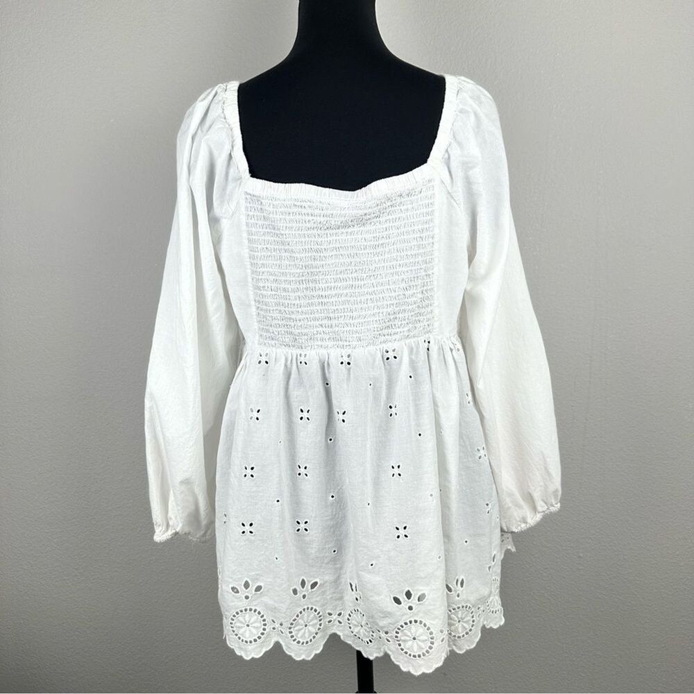 Old Navy Maternity Fit & Flare Top Womens Large White Sheer Embroidered Eyelet - Picture 7 of 12